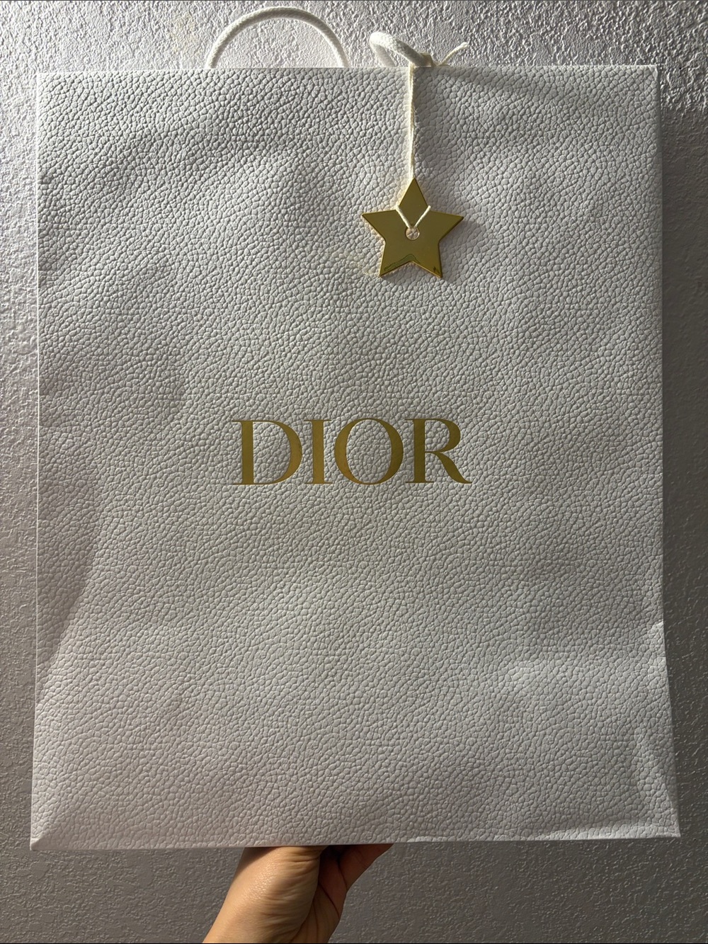 Dior White and Gold Logo Gift Bag with Star Tag